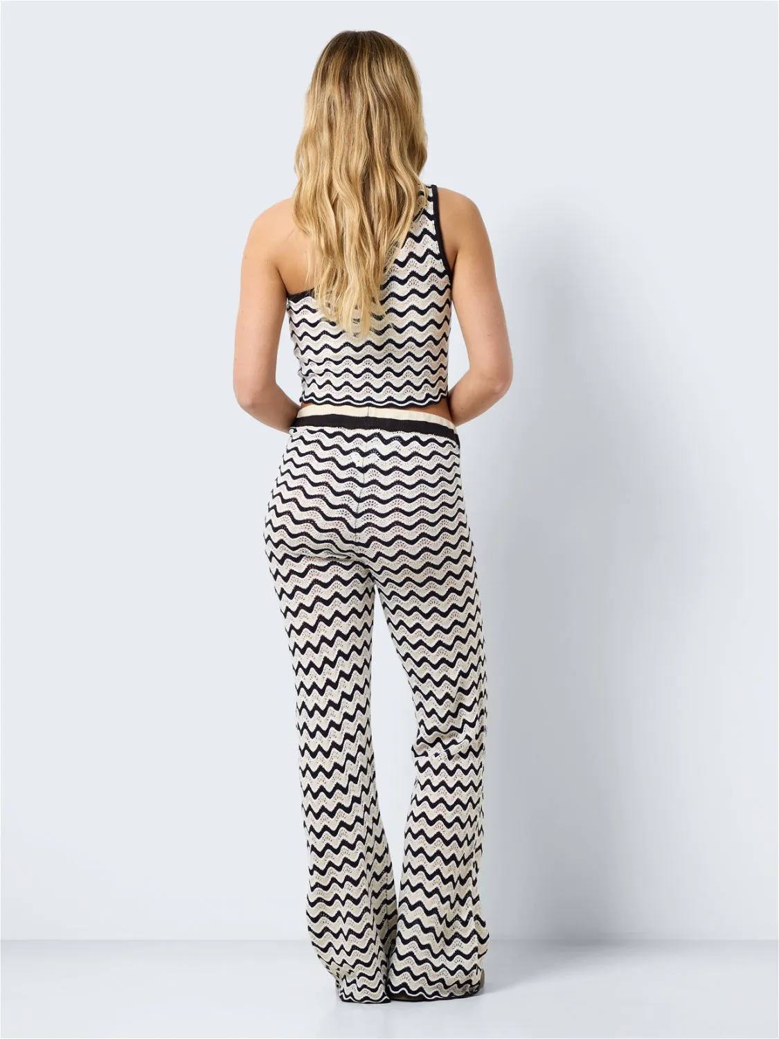 Noisy May - Black and White Wide Leg Wavy Knit Trousers