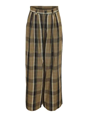 Noisy May - Brown Checked Wide Leg Trousers