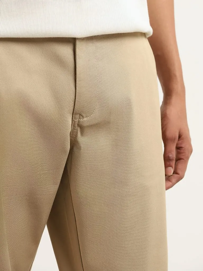 Nuon Beige Plain Relaxed Fit Trousers