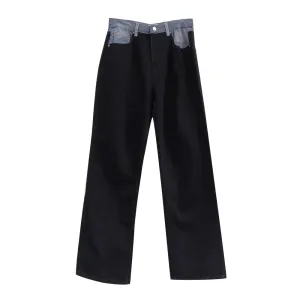 Patchwork Pockets Casual Denim Trousers For Women High Waist Spliced Button Colorblock Minimalist Jeans Female Fashion