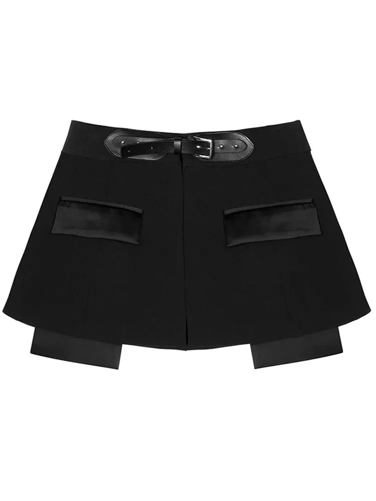 Patchwrok Minimalist Trousers For Women High Waist Spliced More Than A Pocket Casual Wide Leg Pants Female Fashion