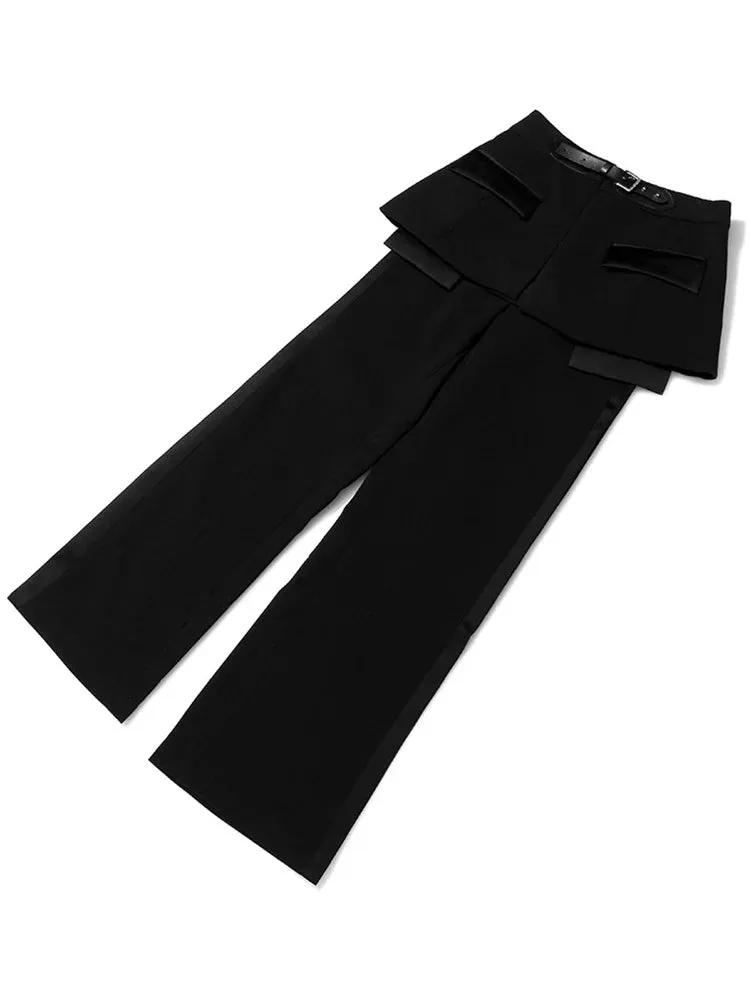 Patchwrok Minimalist Trousers For Women High Waist Spliced More Than A Pocket Casual Wide Leg Pants Female Fashion