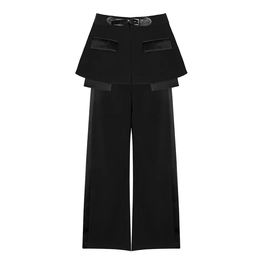 Patchwrok Minimalist Trousers For Women High Waist Spliced More Than A Pocket Casual Wide Leg Pants Female Fashion