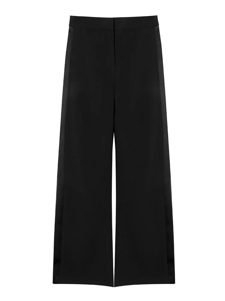 Patchwrok Minimalist Trousers For Women High Waist Spliced More Than A Pocket Casual Wide Leg Pants Female Fashion