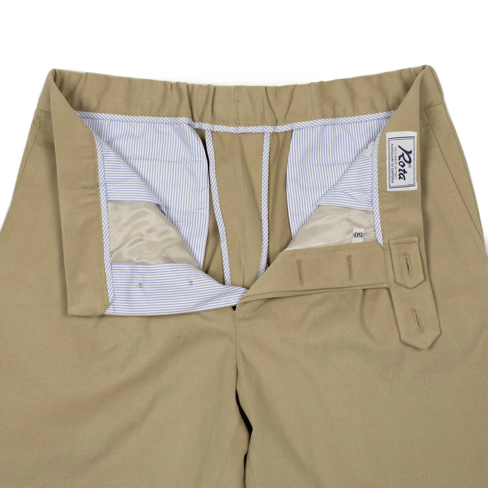 Pleated easy pants in beige brushed cotton twill