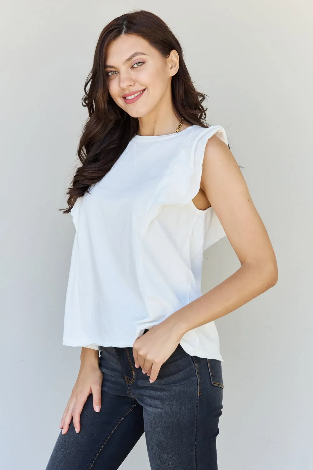 POL On The Daily Sleeveless Ruffle Top