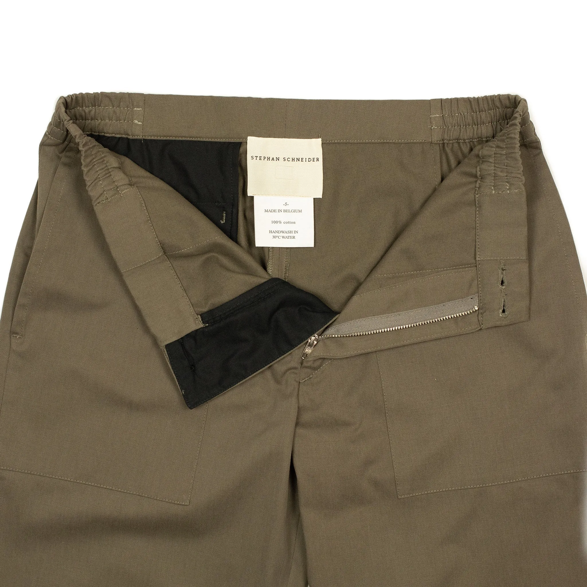 "Stitch" baker pants in dark taupe cotton twill