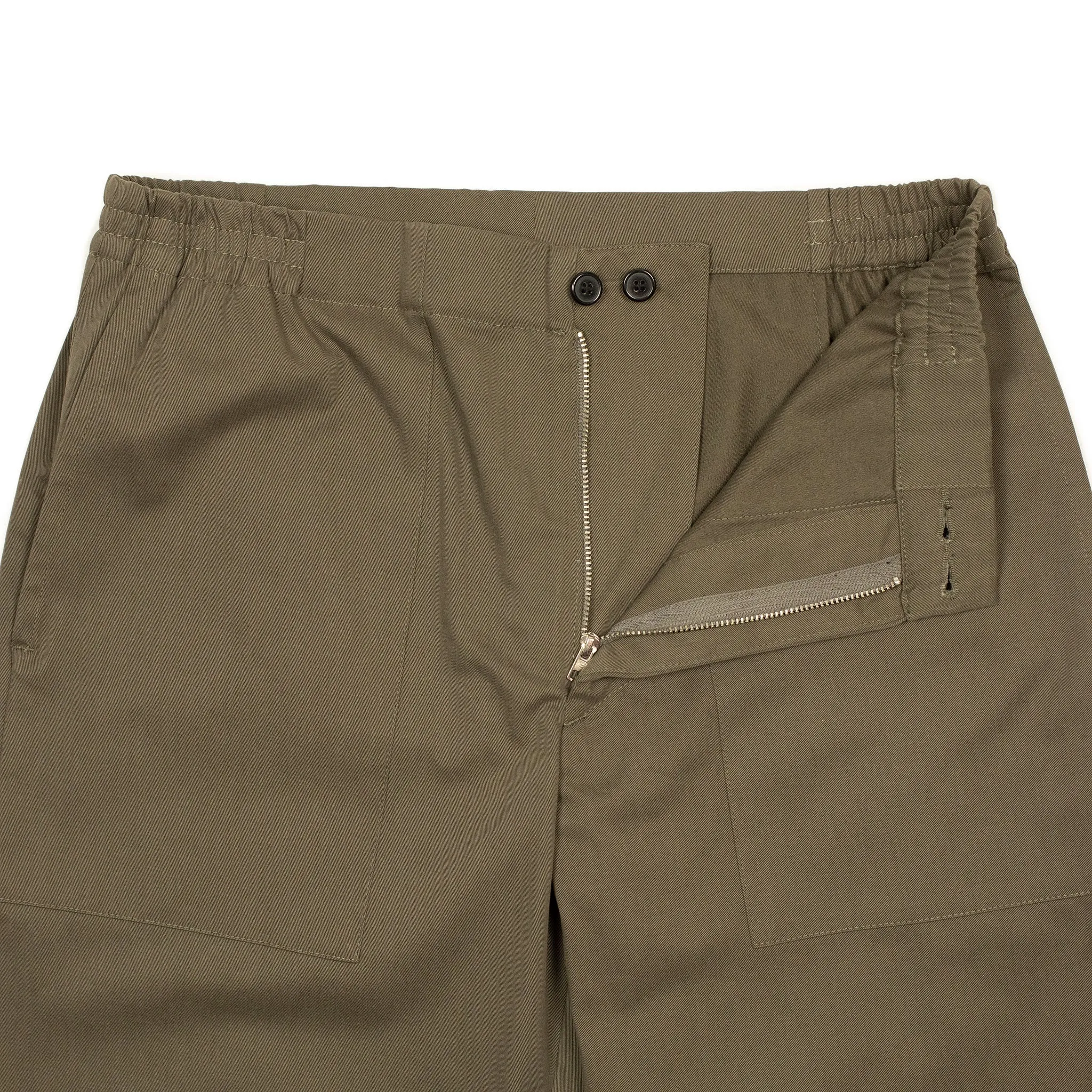 "Stitch" baker pants in dark taupe cotton twill