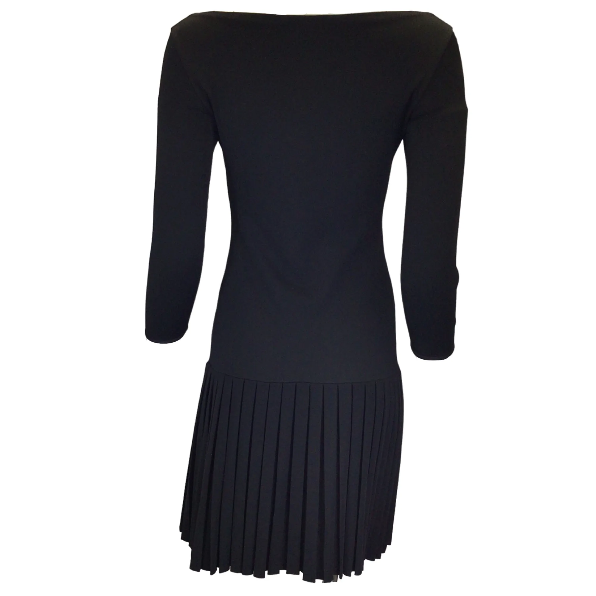 Ralph Lauren Collection Black Pleated Long Sleeved Merino Wool Knit Dress