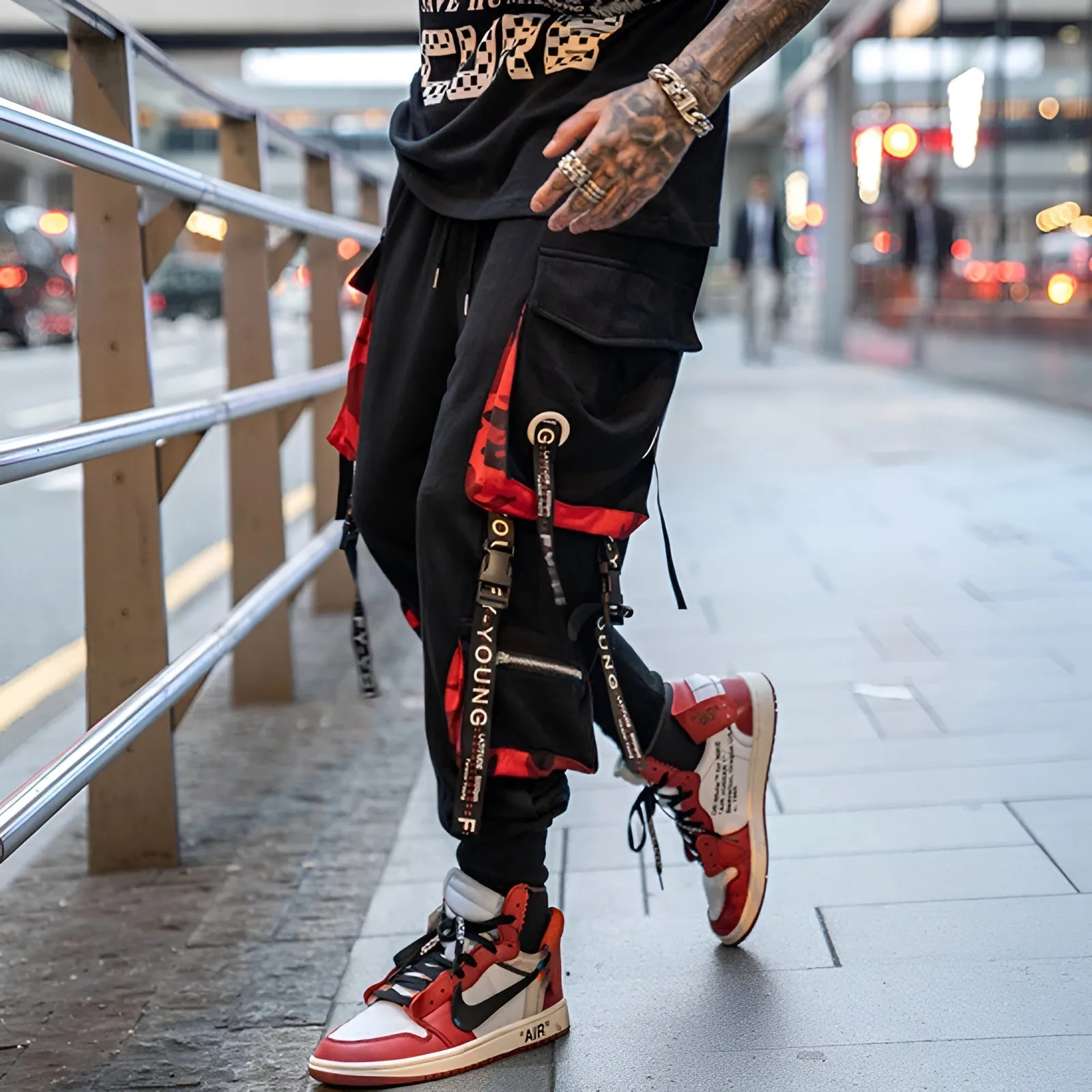 Red And Black Techwear Pants