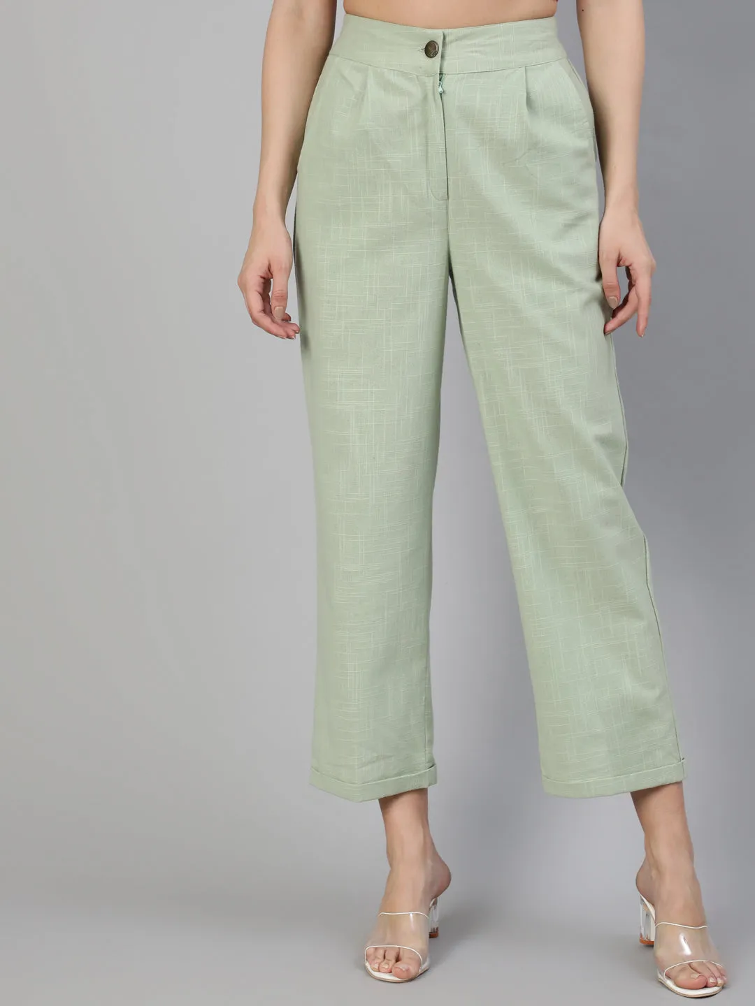 Reseda Cotton Slub Straight High Rise Bottom Fold Pants