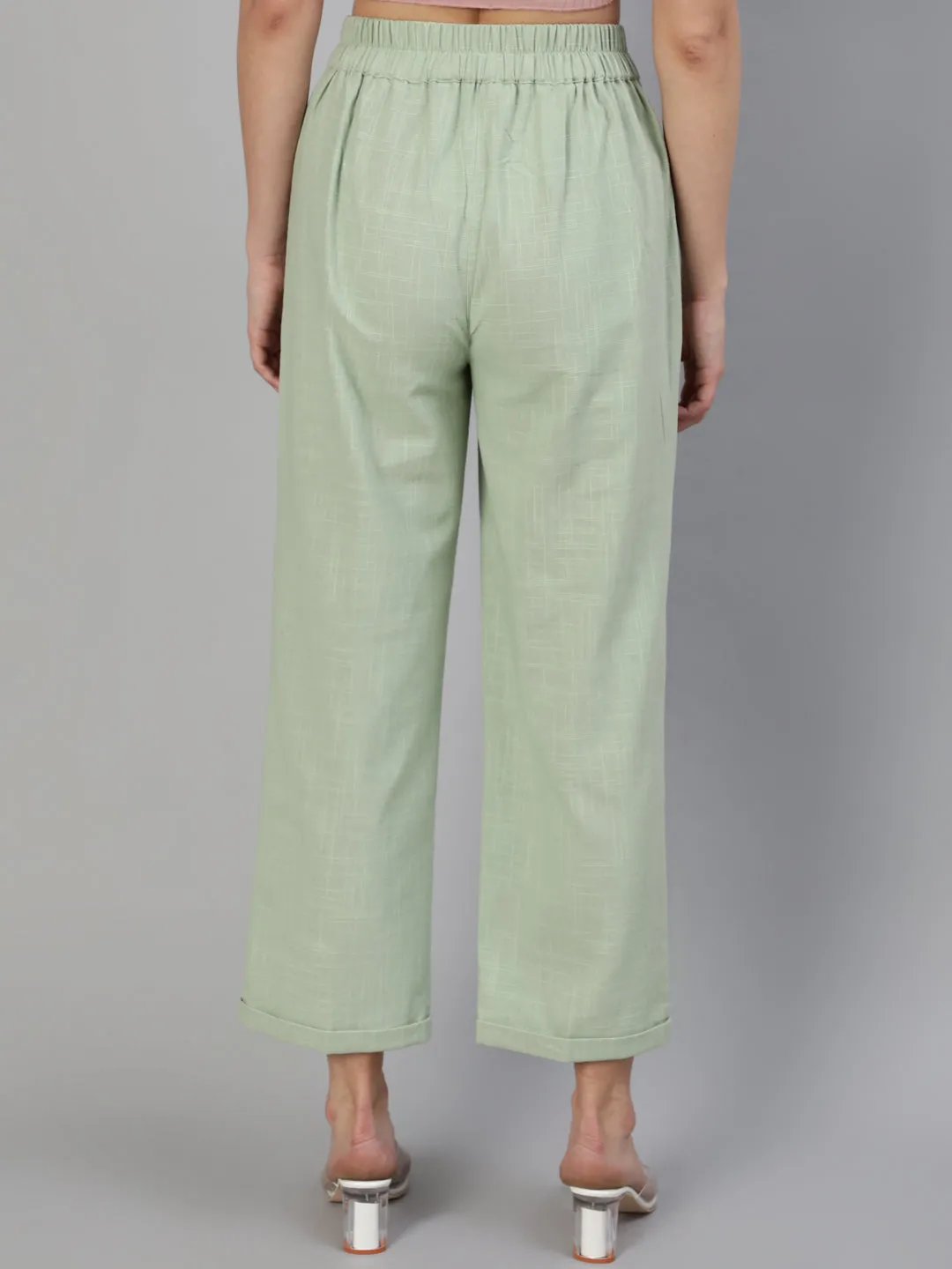 Reseda Cotton Slub Straight High Rise Bottom Fold Pants