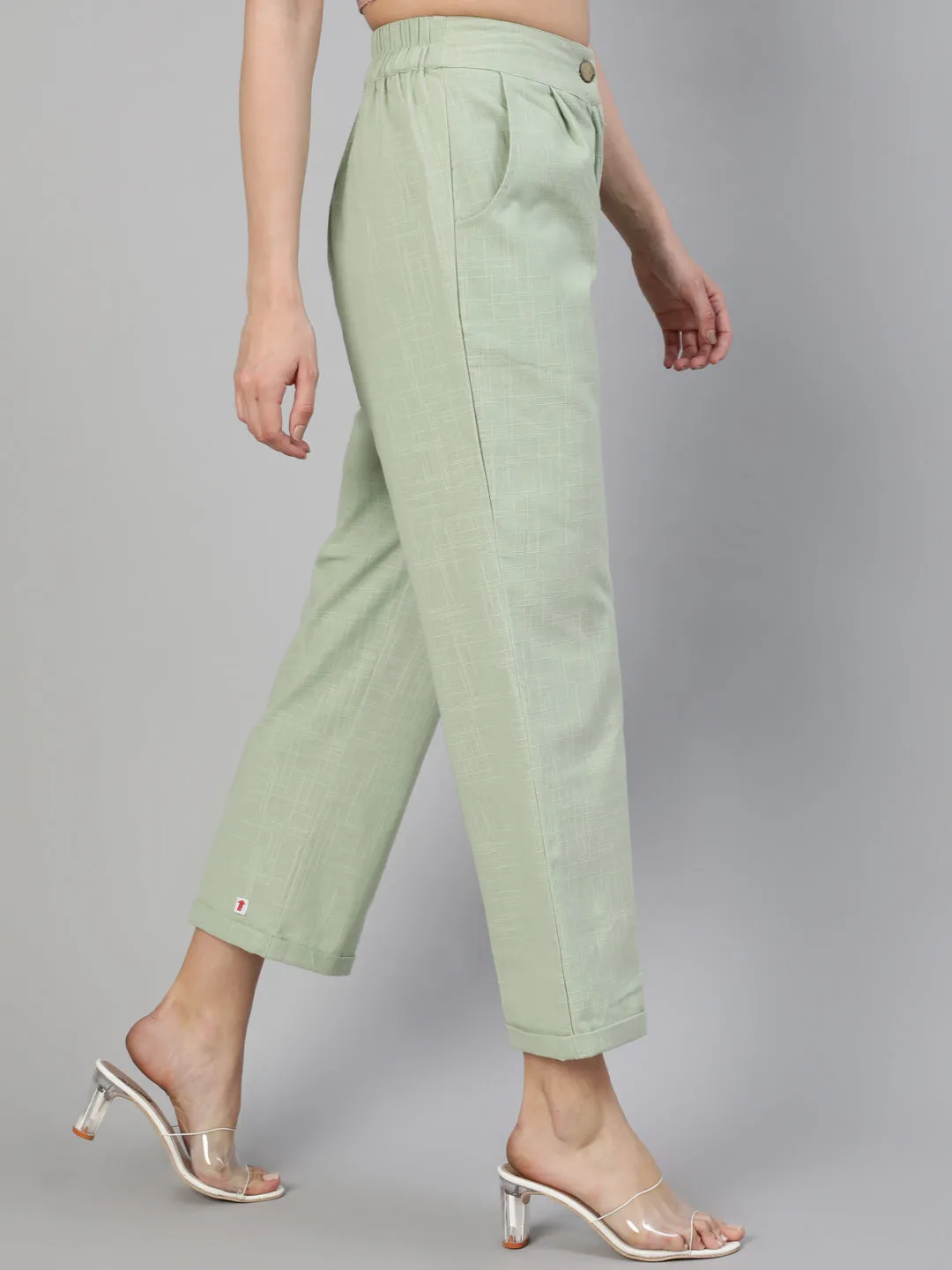 Reseda Cotton Slub Straight High Rise Bottom Fold Pants