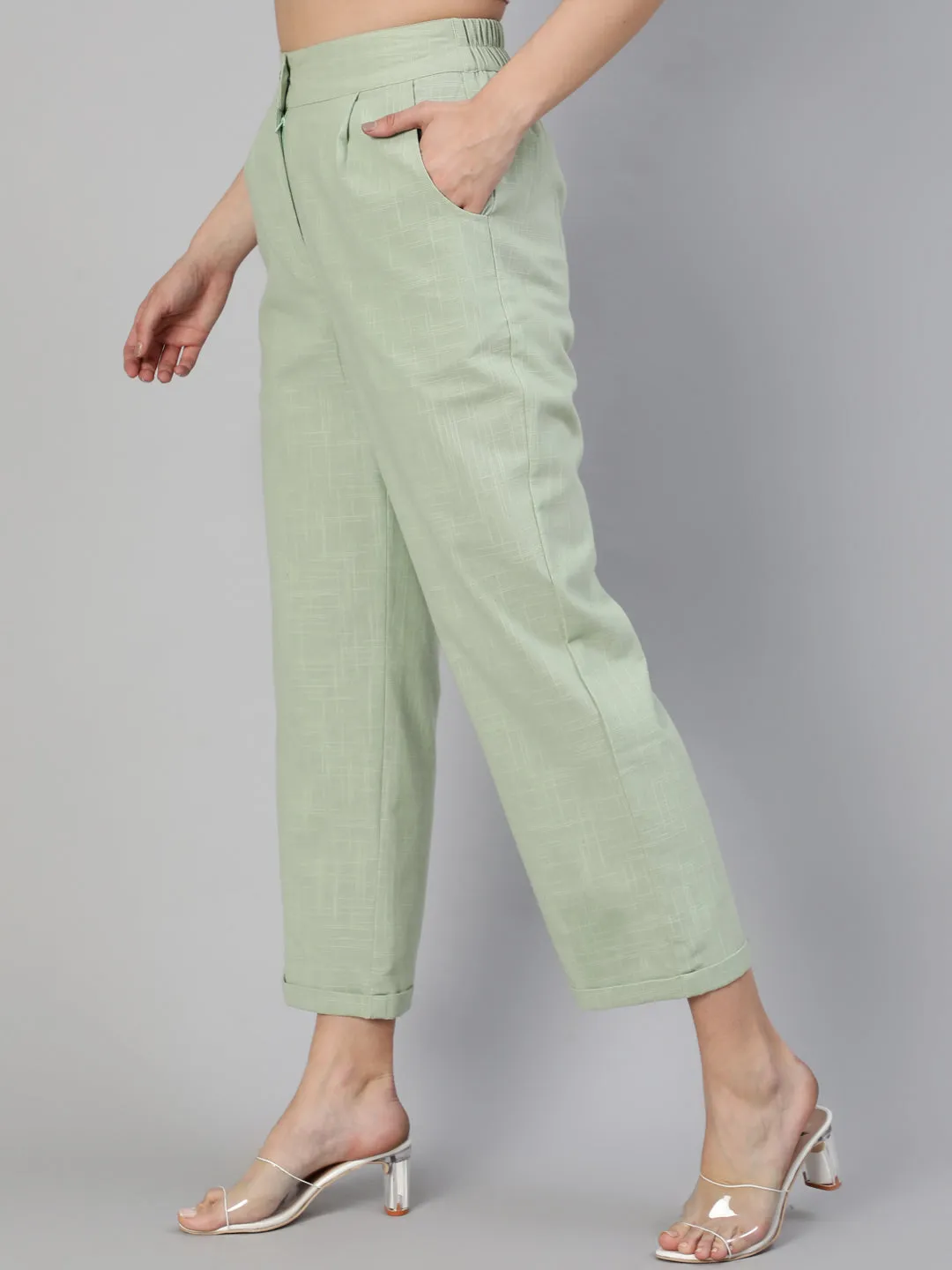 Reseda Cotton Slub Straight High Rise Bottom Fold Pants