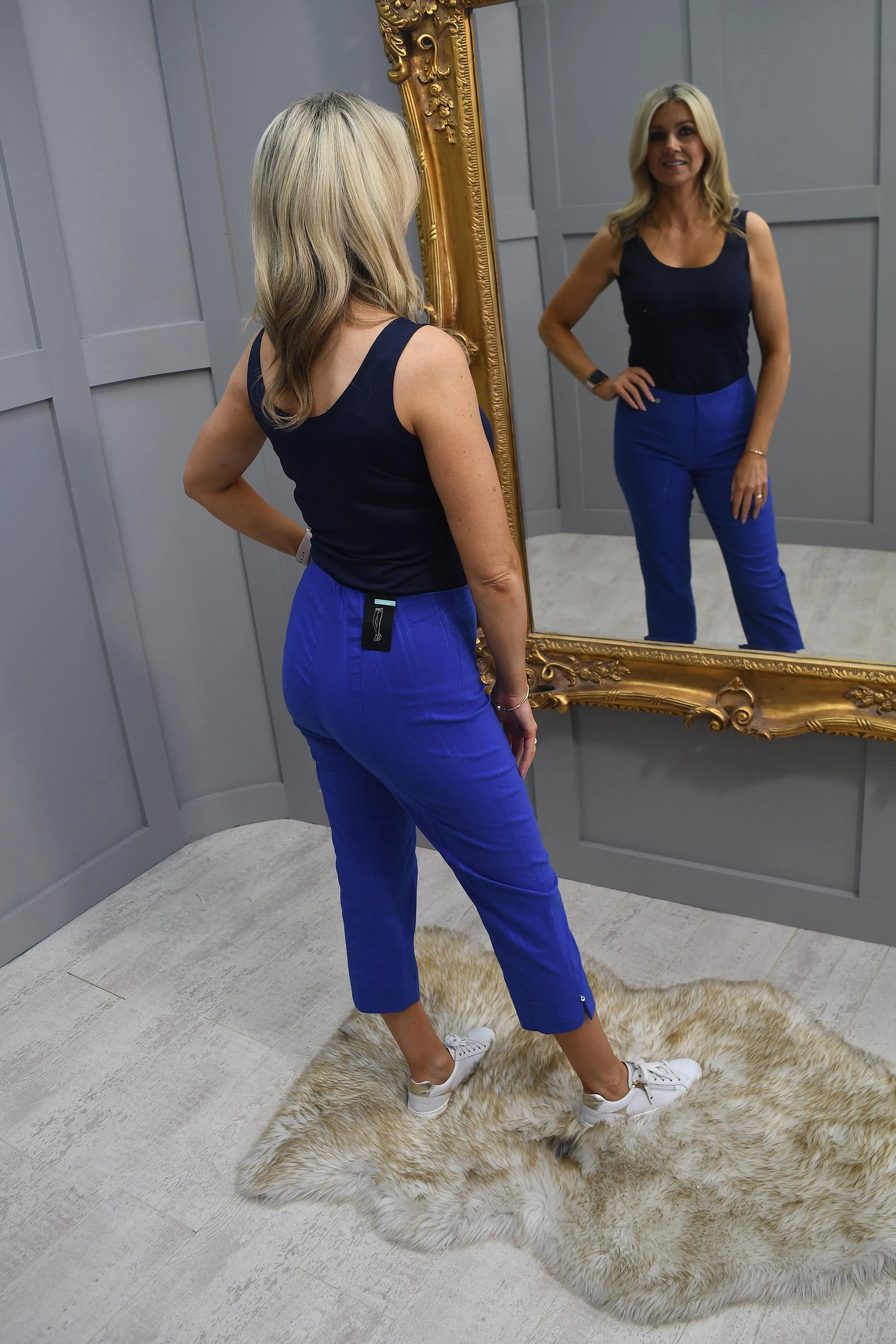 Robell Marie 07 Blue Seersucker Crop Trouser With Diamante Detail - 51576 54554 67