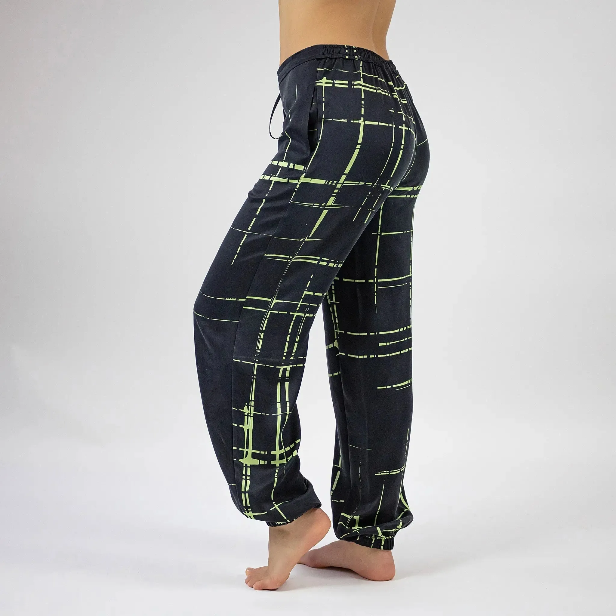 Silk Dreamscape Black Check Pants