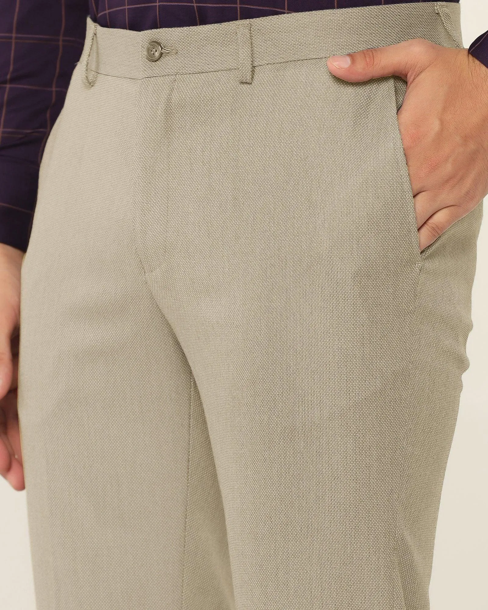 Slim Comfort B-95 Formal Beige Textured Trouser - Wall