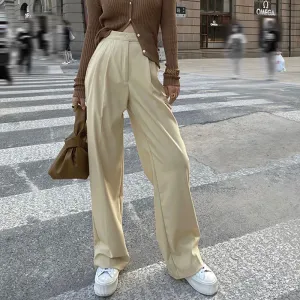 Solid Minimalist Wide Leg Pants For Women High Waist Loose Casual Trousers Female Spring Clothing Style