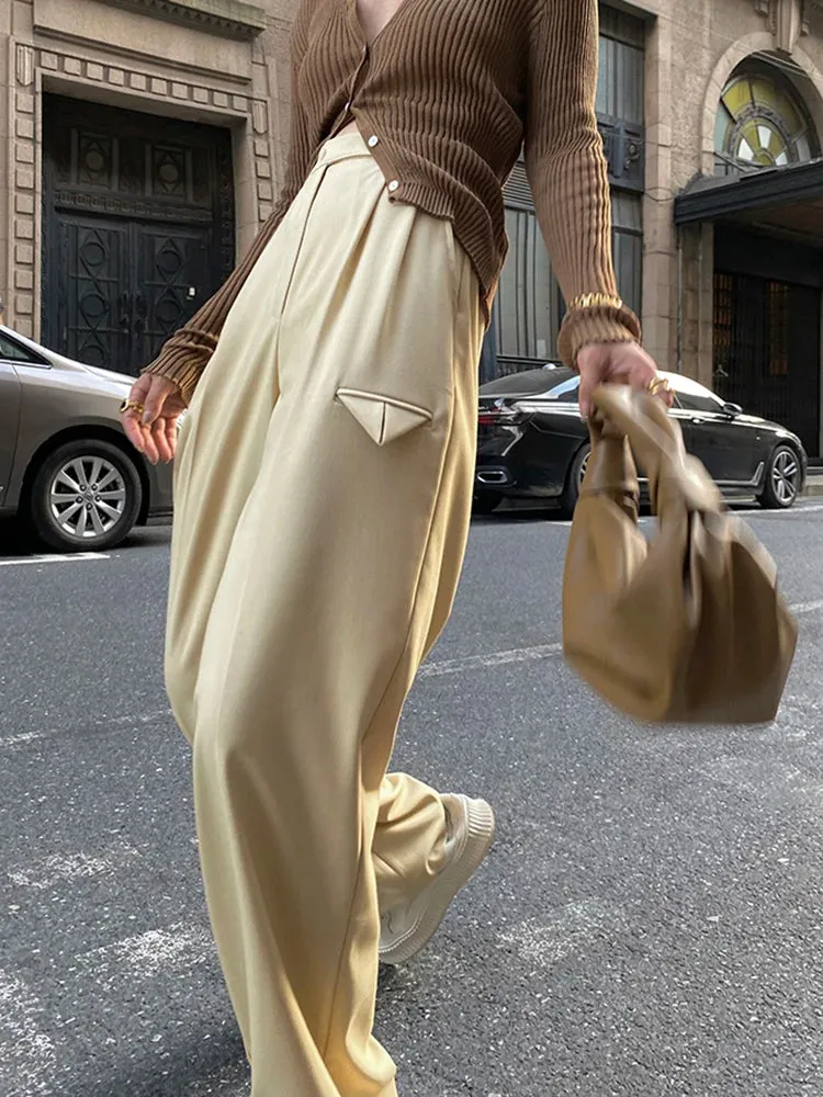 Solid Minimalist Wide Leg Pants For Women High Waist Loose Casual Trousers Female Spring Clothing Style