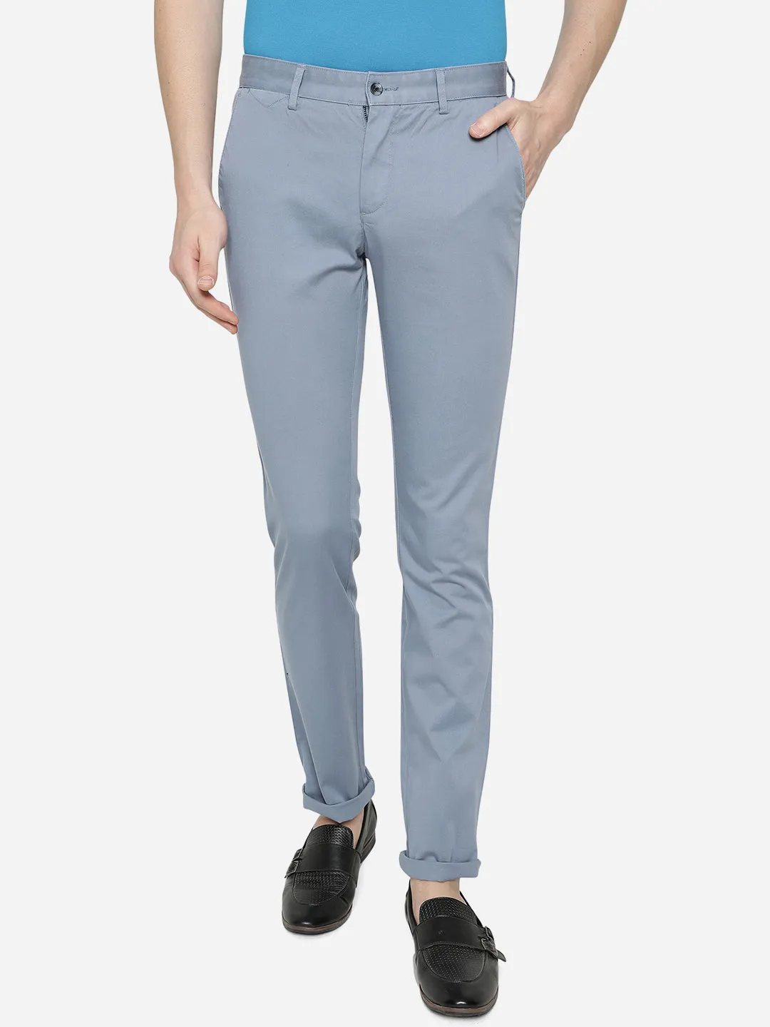 Steel Blue Solid Super Slim Fit Casual Trouser | Greenfibre