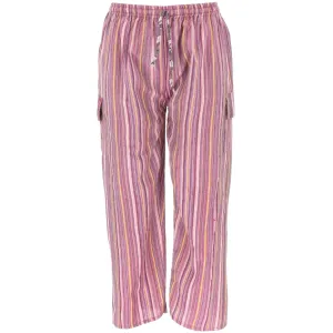 Striped Cotton Cargo Trousers Pants - Bright Pink