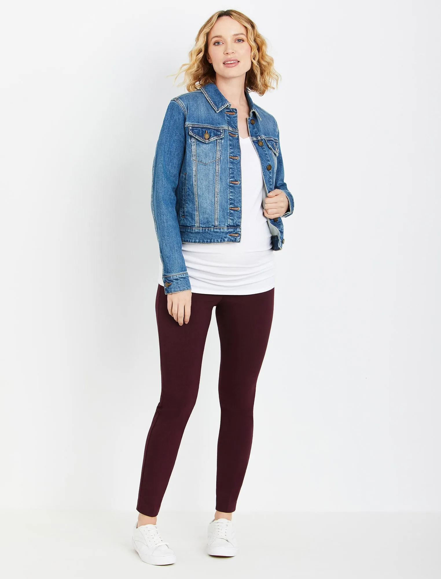 The Maia Secret Fit Belly Skinny Ankle Maternity Pants in Burgundy