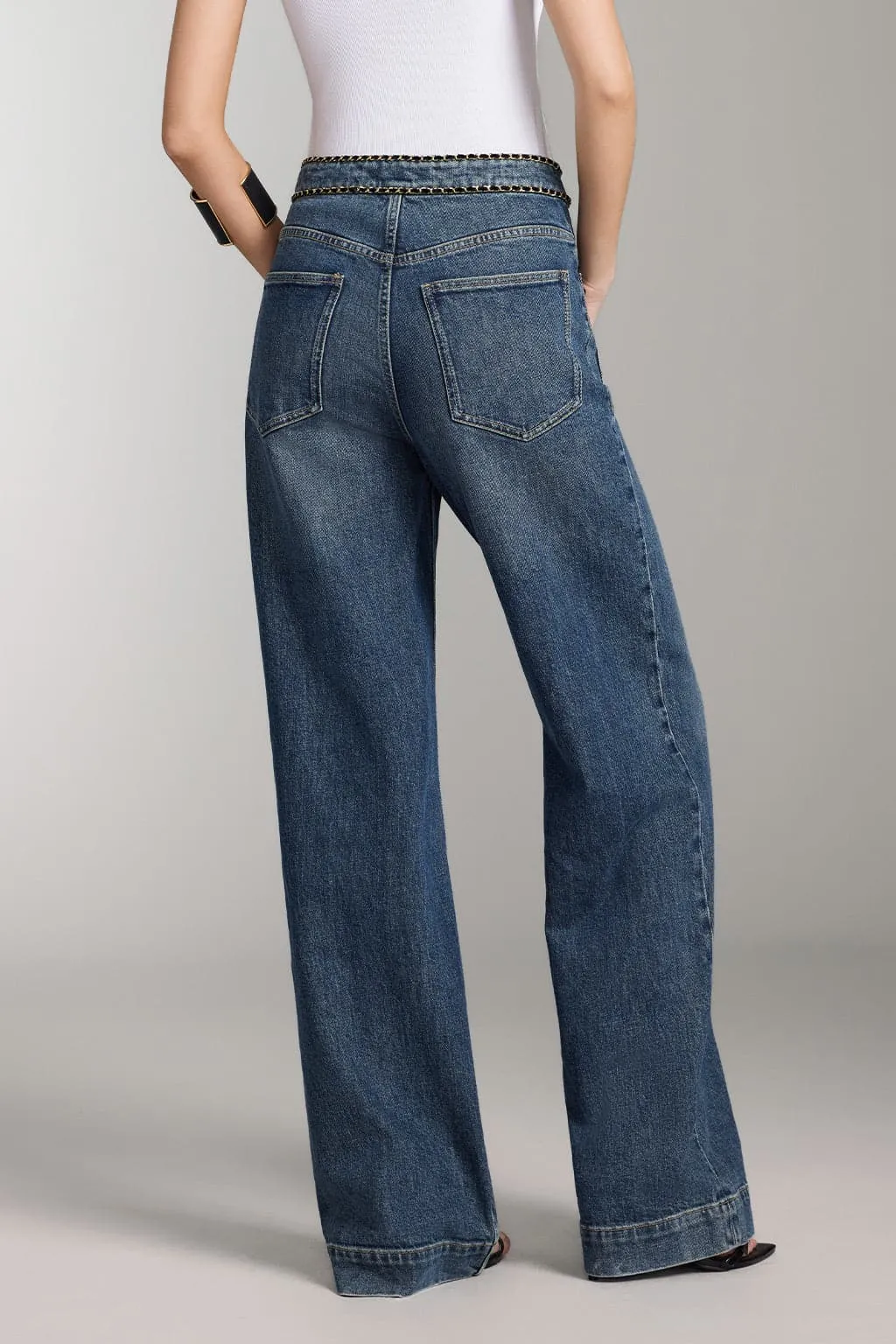 Vintage Straight Fit Jeans With Chain