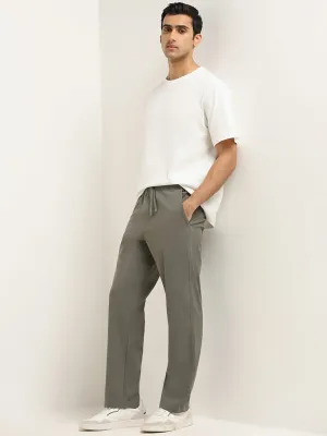 WES Casuals Olive Cotton Plain Relaxed Fit Pants