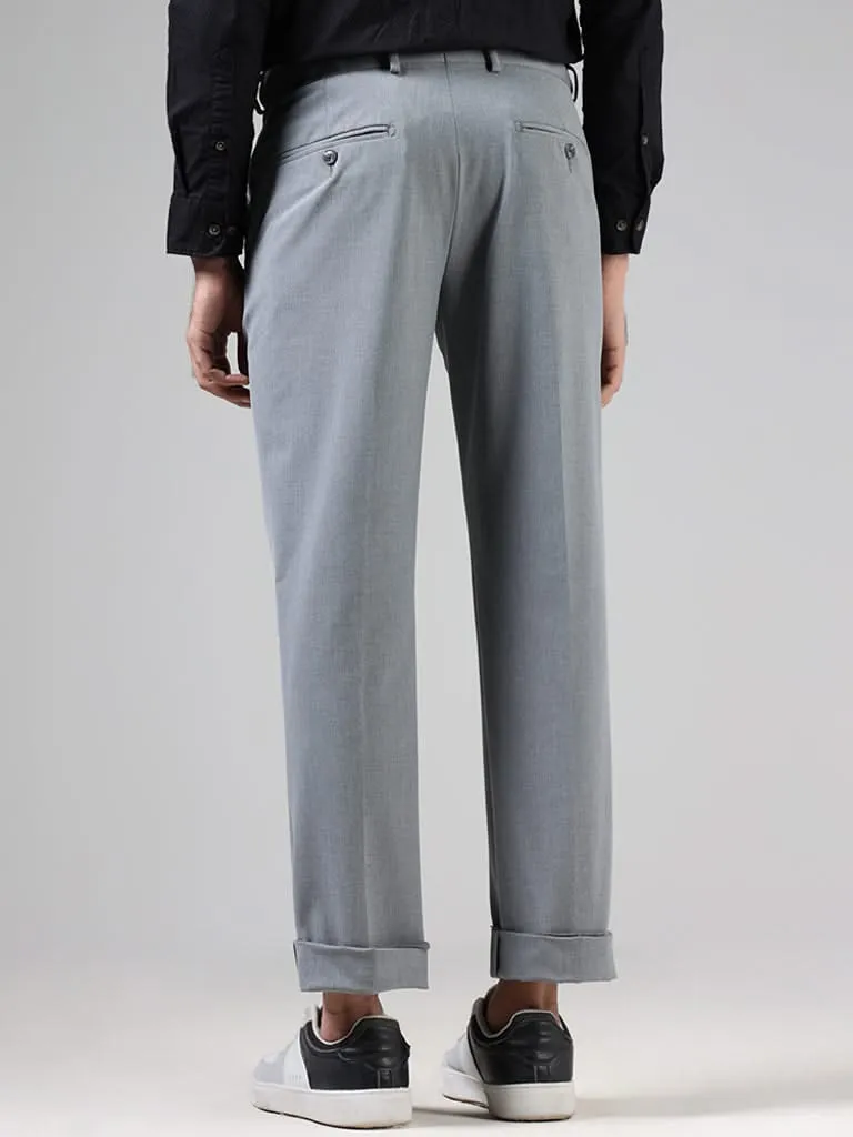 WES Formal Mid-Rise Slim-Fit Trousers in Solid Light Grey