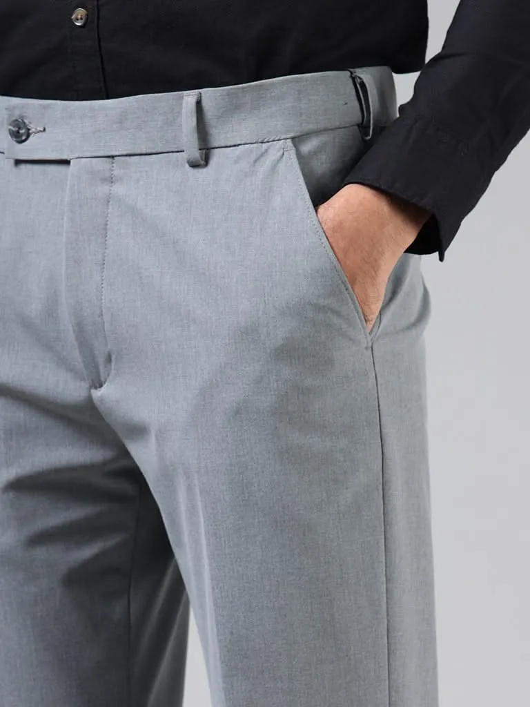 WES Formal Mid-Rise Slim-Fit Trousers in Solid Light Grey