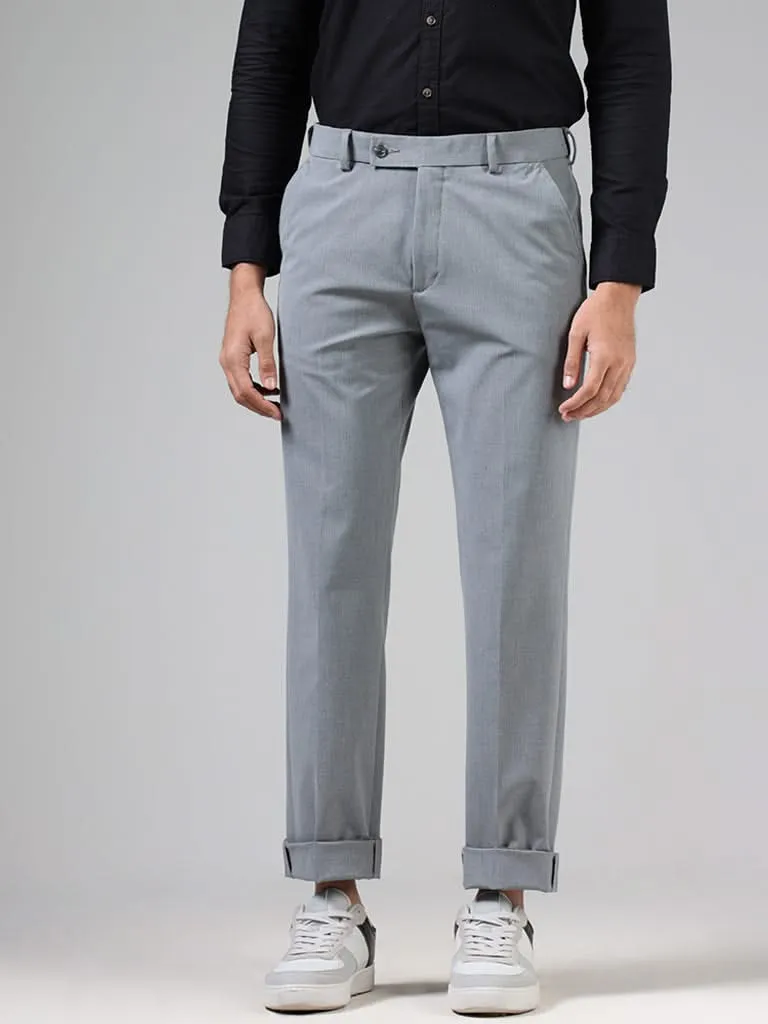 WES Formal Mid-Rise Slim-Fit Trousers in Solid Light Grey