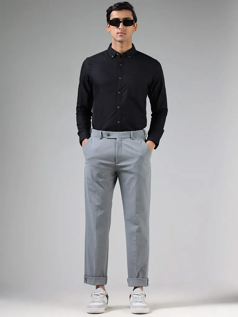 WES Formal Mid-Rise Slim-Fit Trousers in Solid Light Grey