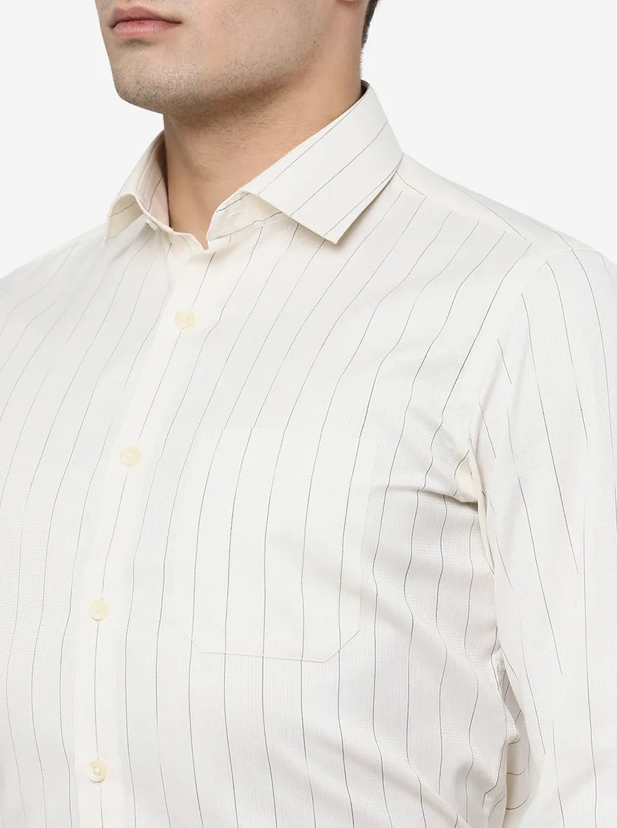 White & Light Yellow Striped Slim Fit Formal Shirt | Greenfibre