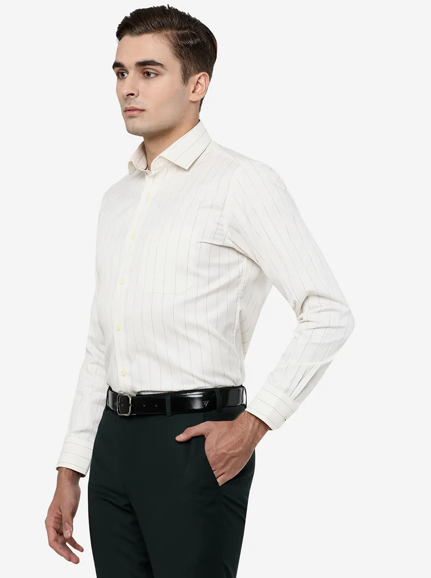 White & Light Yellow Striped Slim Fit Formal Shirt | Greenfibre