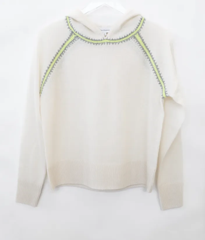 White   Warren - Crochet Raglan Hoodie in Pearl White Combo