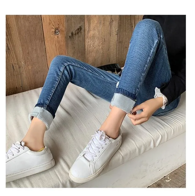 Winter Thick Velvet Women High Waist Skinny Jeans Simple Slim Fit