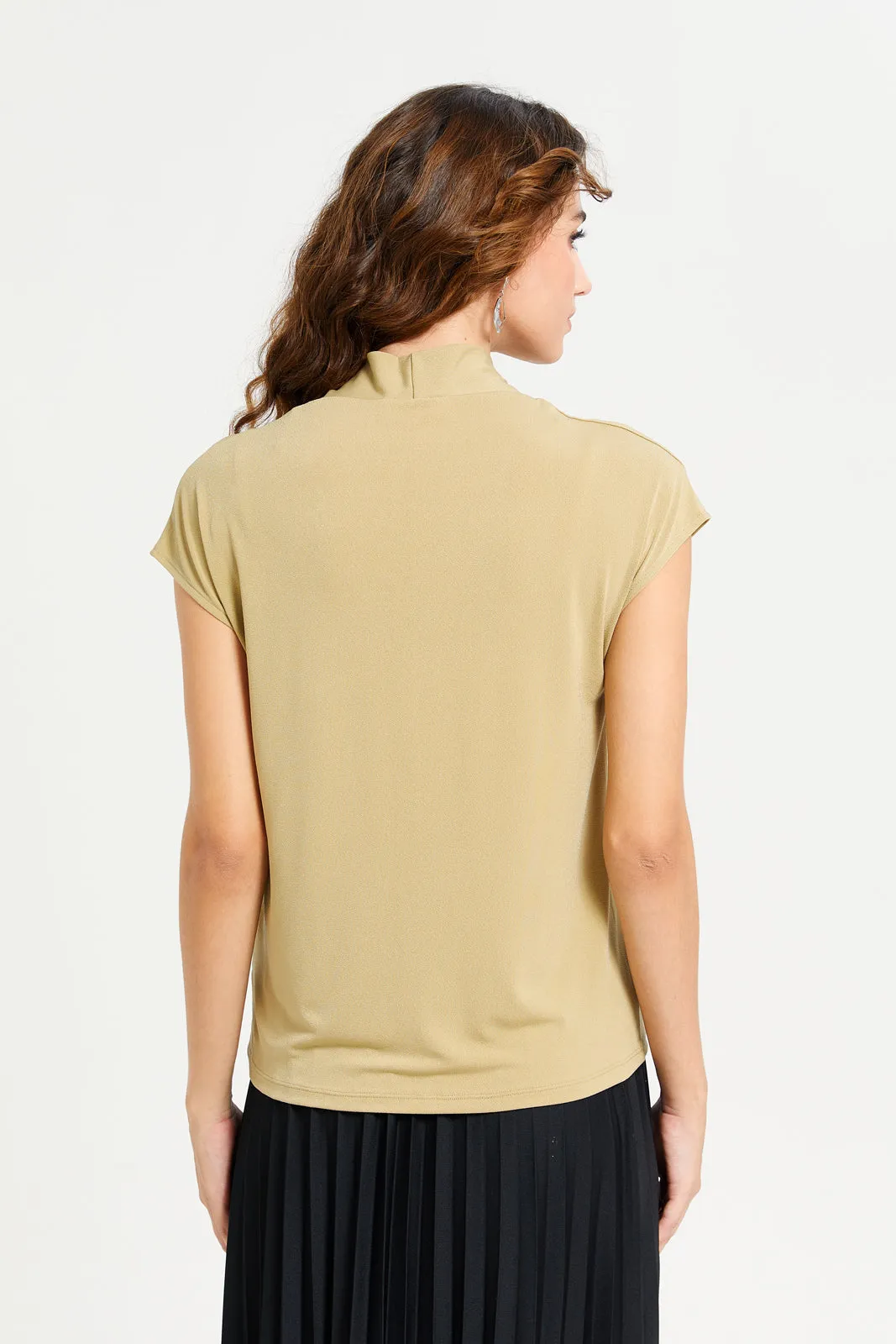 Women Beige Plain Drop Shoulder Jersey Top