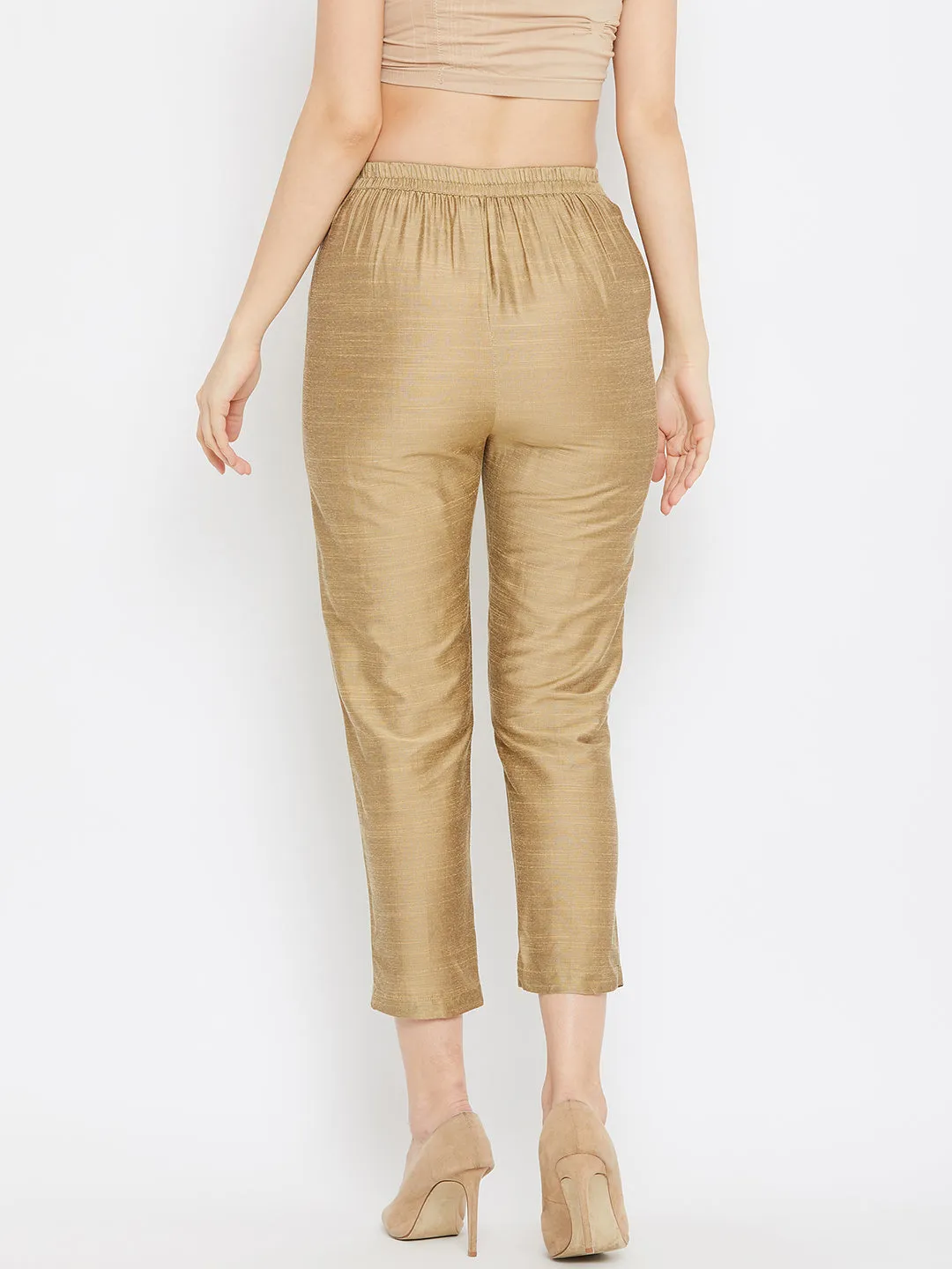 Women Brown Solid Silk Trouser