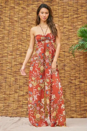 Women's Bohemian Cut Out Jumpsuit | Crimson Floral