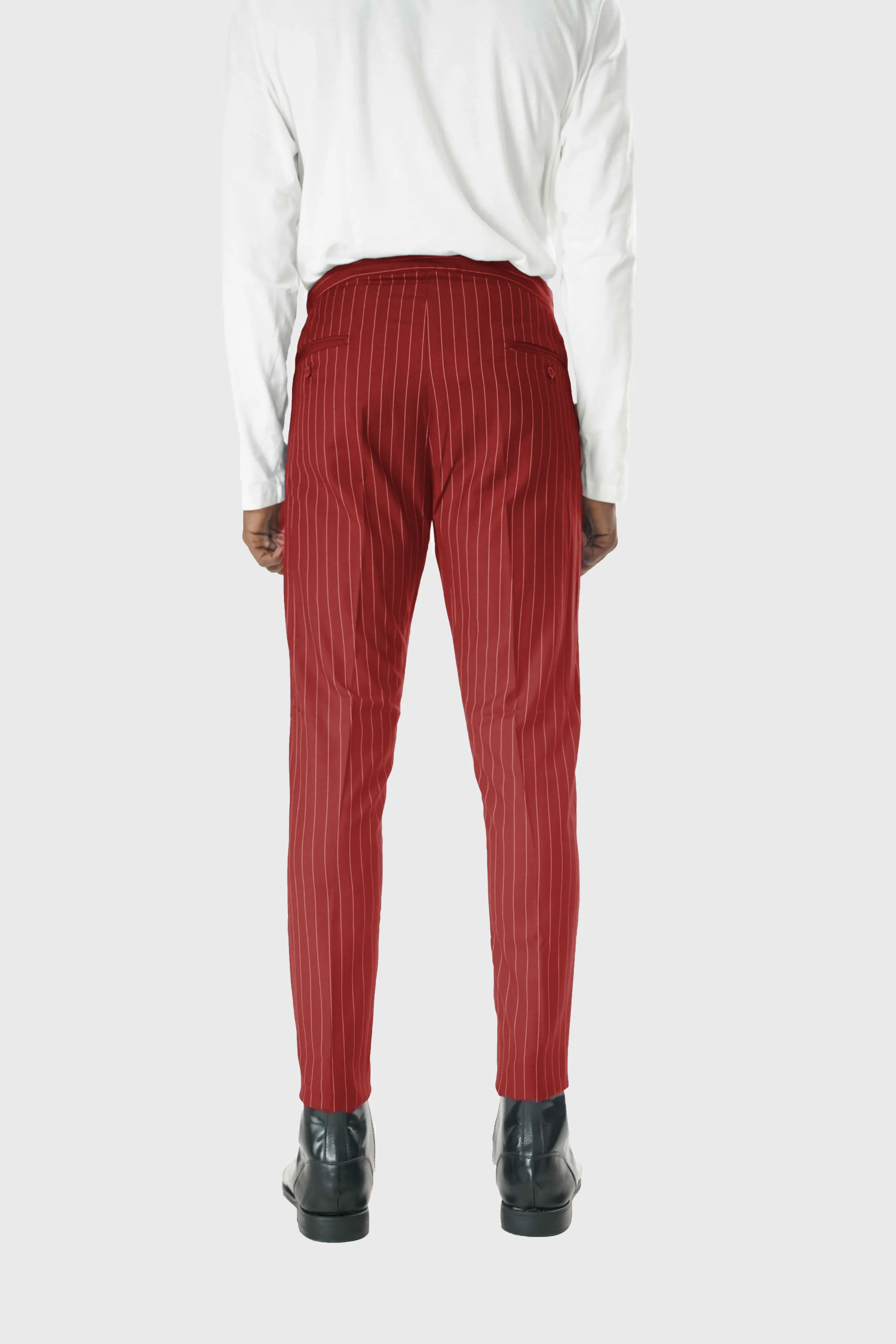 Wool Drawstring Pants in Red Pinstripe