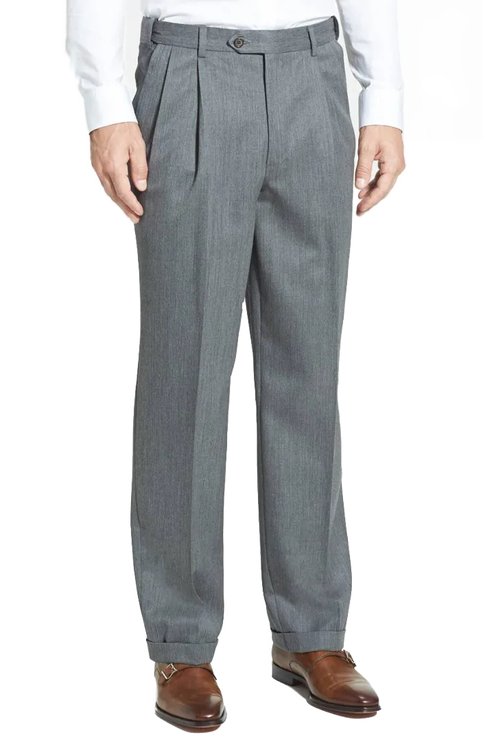 Worsted Wool Gabardine, Self Sizer<br>Pleated<br>Regular Rise
