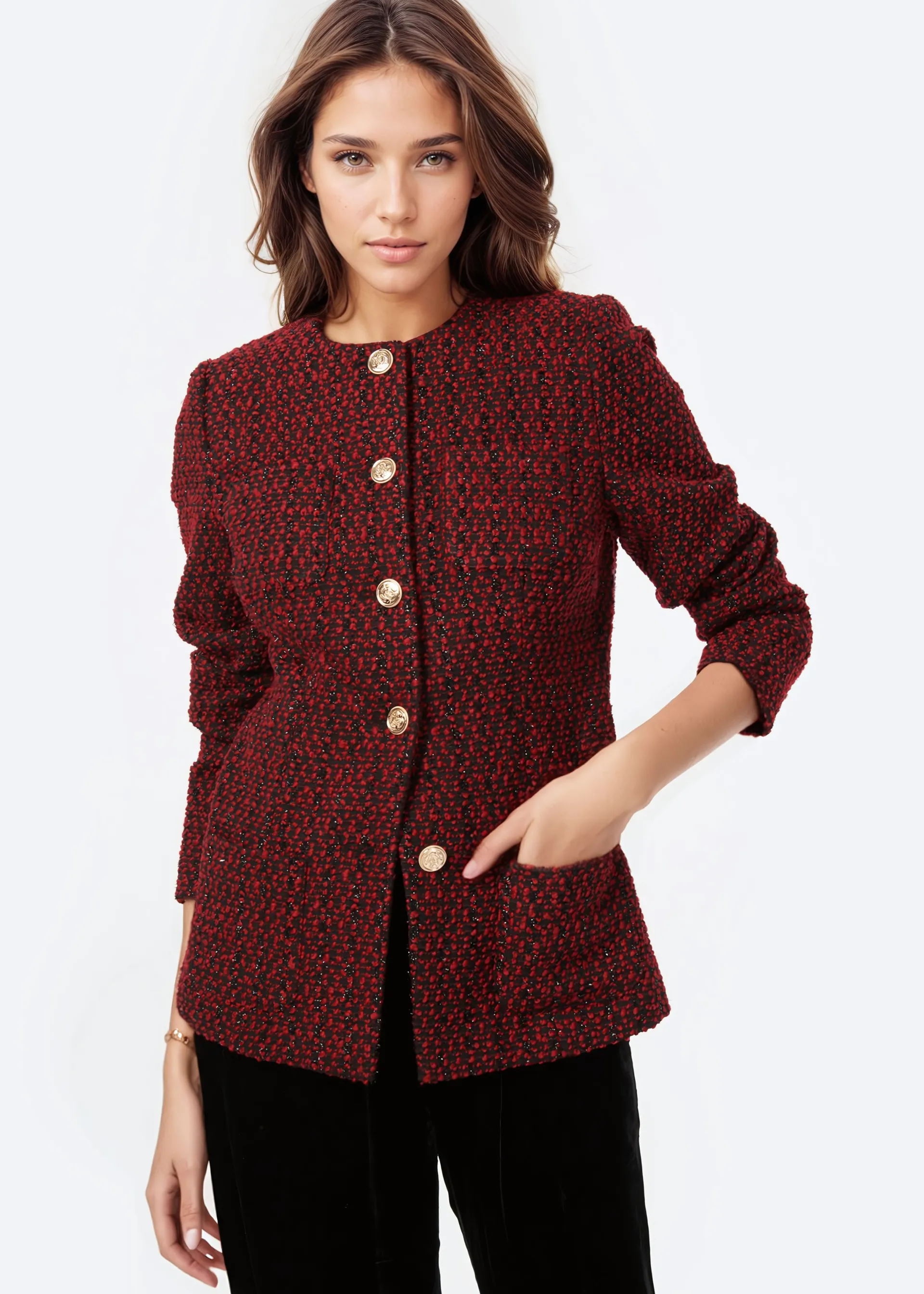 Wrenley Metallic Tweed Jacket Red Tweed