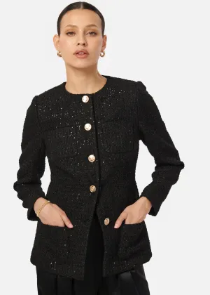 Wrenley Sequin Tweed Blazer Black