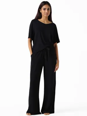 Wunderlove Black Regular Fit Supersoft Pyjamas