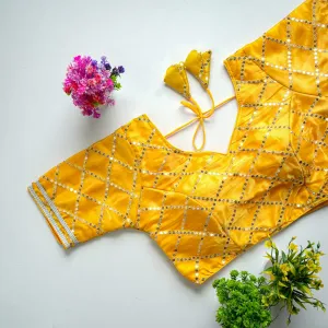 Yellow Metalic Jimmy Choo Blouse with Exquisite Sequence Embroidery